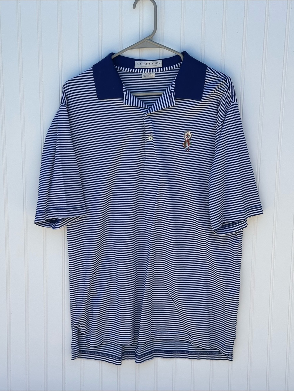 Dark Blue & White Striped Polo Shirt - Men's